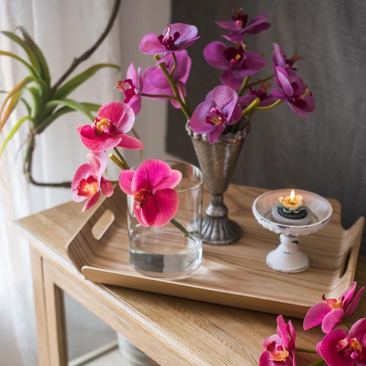Real Touch Orchid Short Stem in Red and Purple 13" Tall RusticReach 