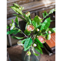 Silk Camellia Flower Leaf Stem in Champagne Pink or Purple - RusticReach