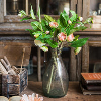 Silk Camellia Flower Leaf Stem in Champagne Pink or Purple - RusticReach