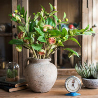 Silk Camellia Flower Leaf Stem in Champagne Pink or Purple - RusticReach