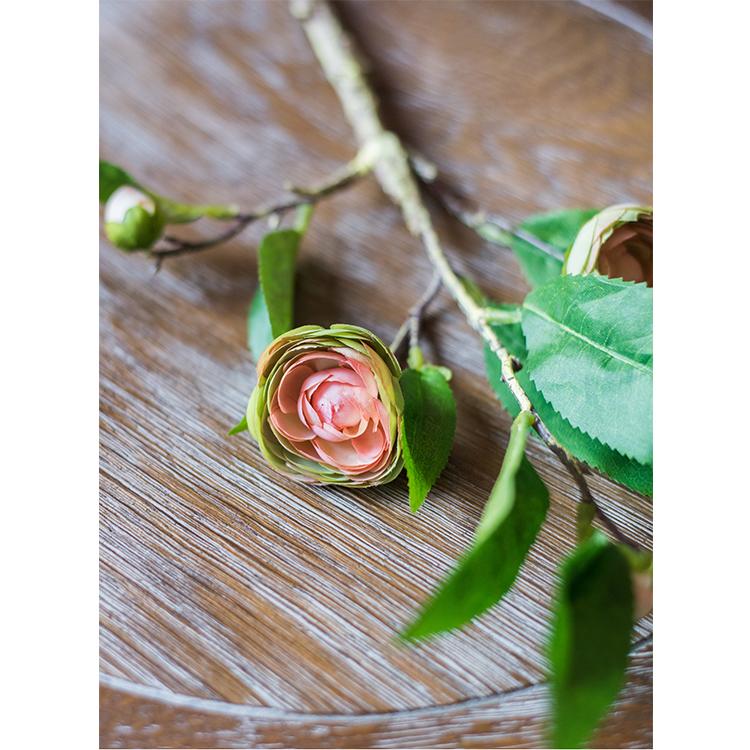 Silk Camellia Flower Leaf Stem in Champagne Pink or Purple - RusticReach