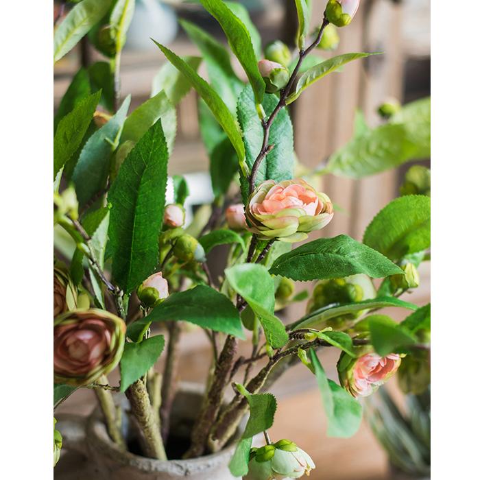 Silk Camellia Flower Leaf Stem in Champagne Pink or Purple - RusticReach