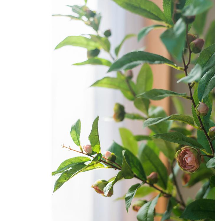 Silk Camellia Flower Leaf Stem in Champagne Pink or Purple - RusticReach