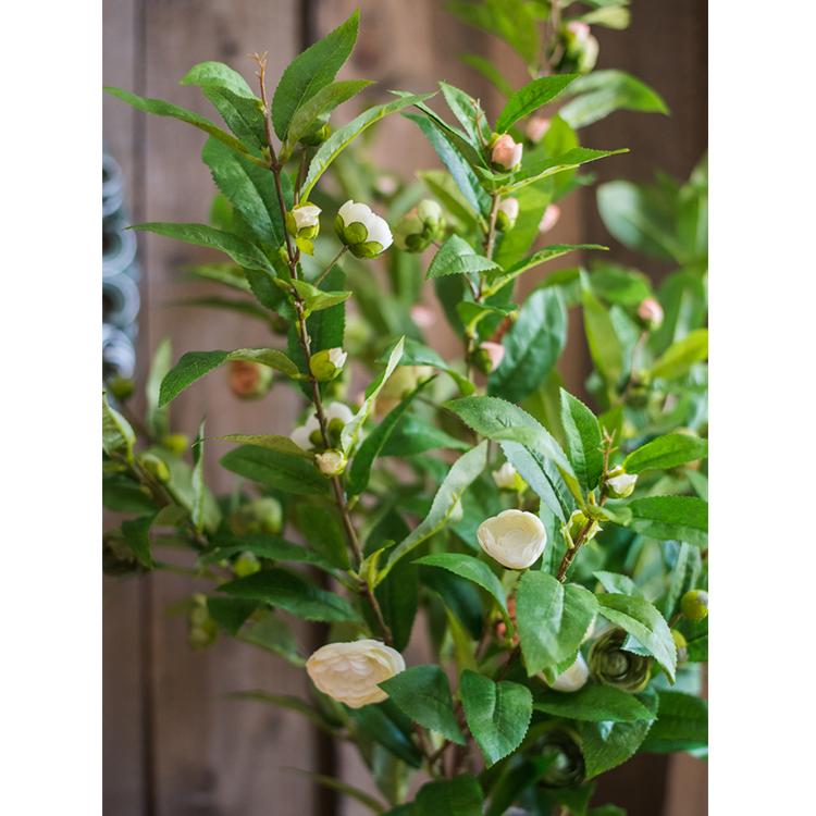 Silk Camellia Flower Leaf Stem in Green or White RusticReach 