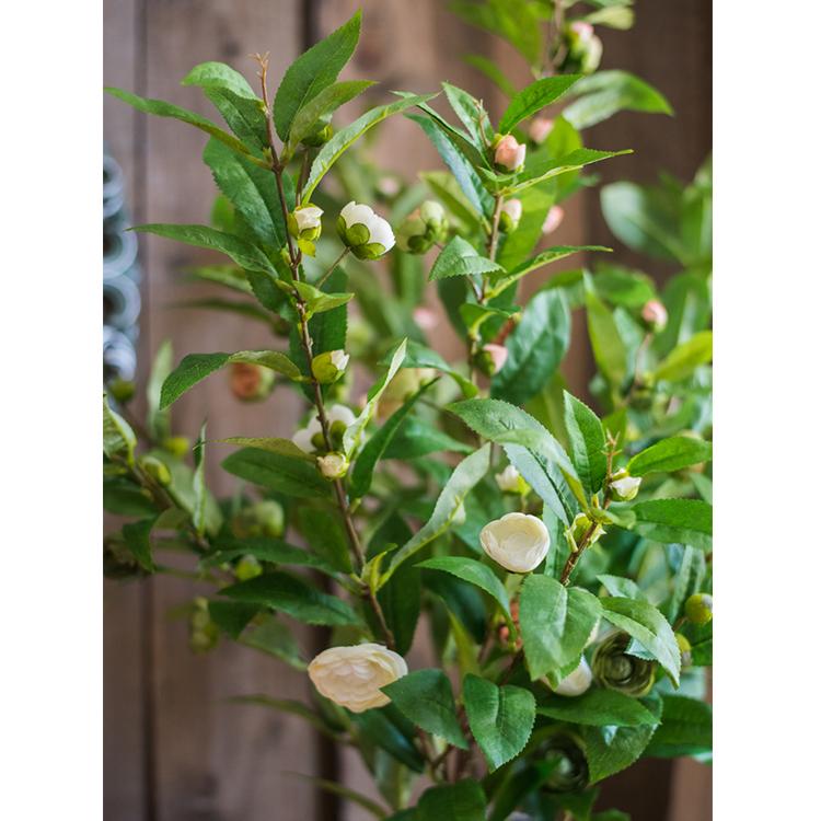 Faux Silk Camellia Flower Leaf Stem in Green or White - RusticReach