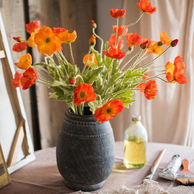 Silk Poppies- 2 Flowers, 1 bud