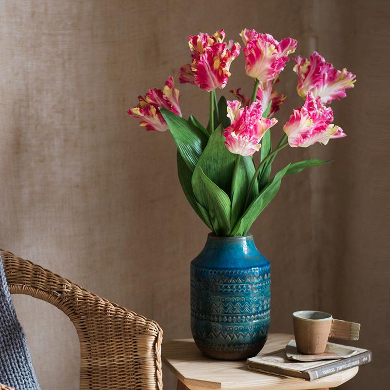 Faux Silk Flower Flame Tulip Stem 24" Tall - RusticReach