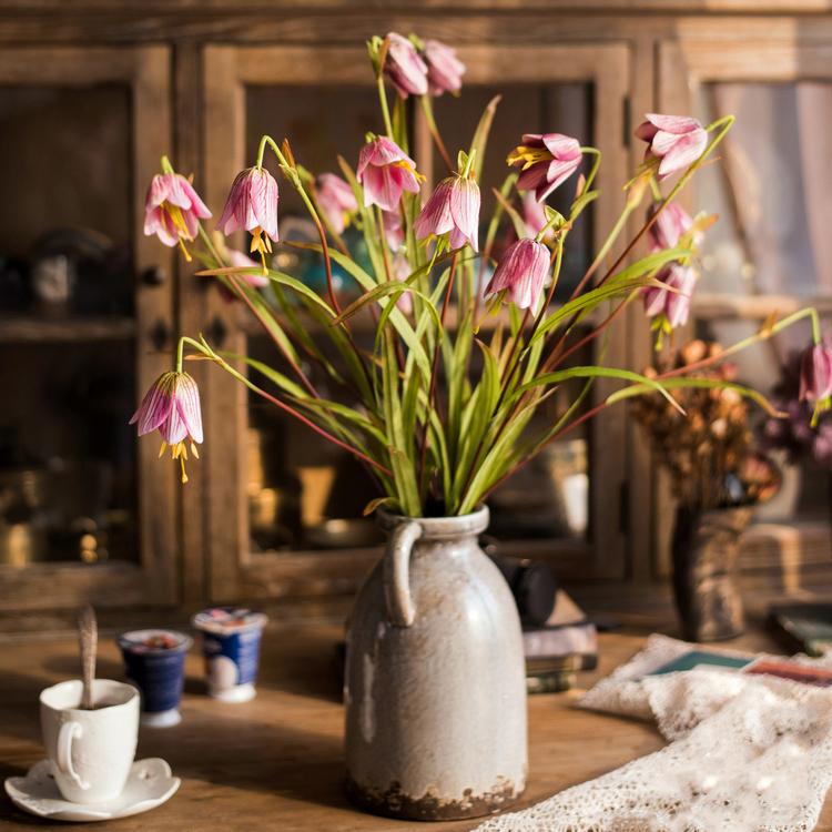 Faux Silk Fritillaries Lily Flower Stem in Pink or Purple 26" Tall - RusticReach