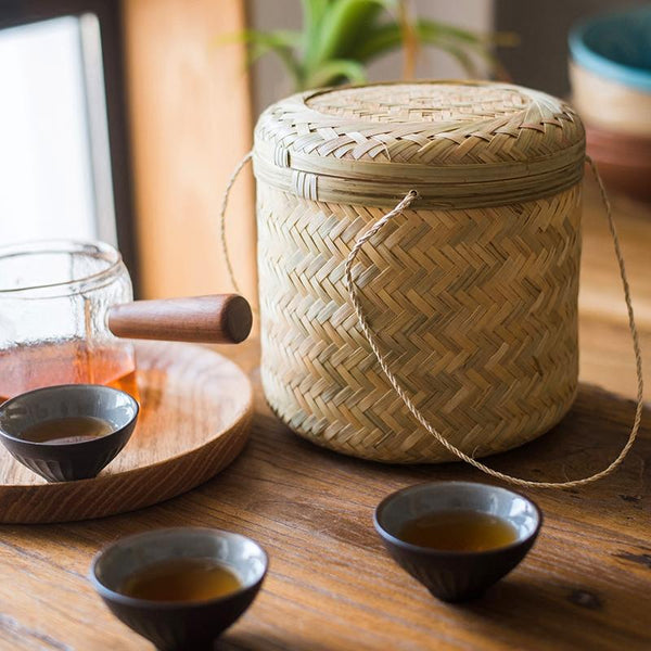 Southeast Asia Round Bamboo Tea Box Jar RusticReach 