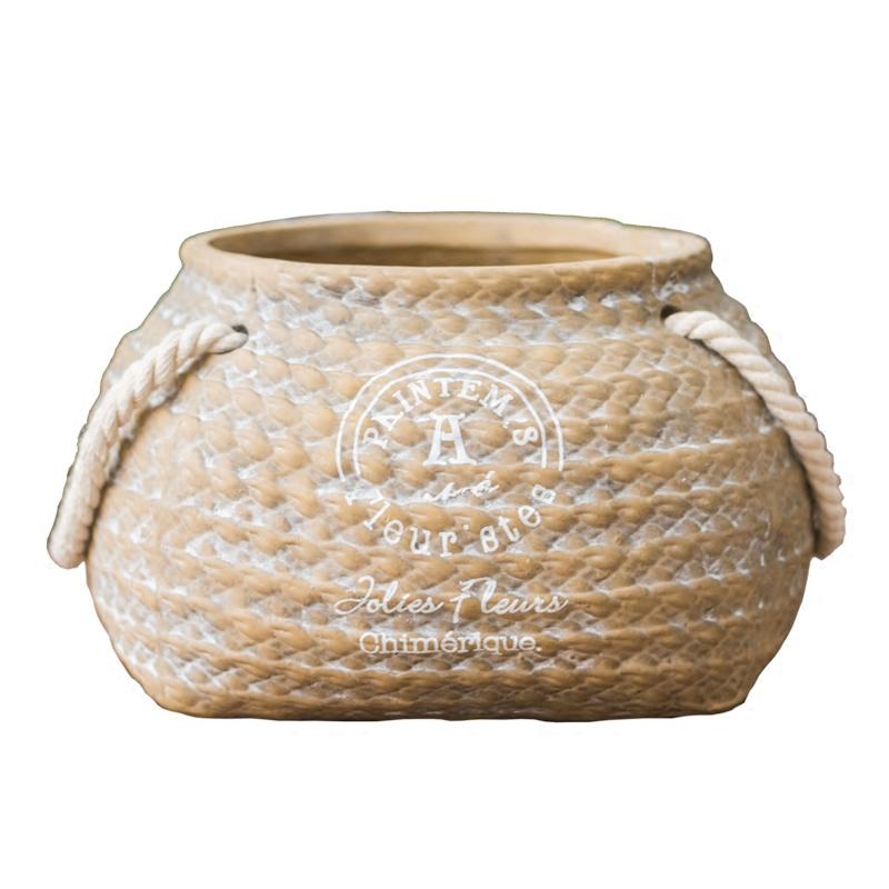 Tiny Ceramic Planter Hemp Bag Design with Rope Handles - RusticReach