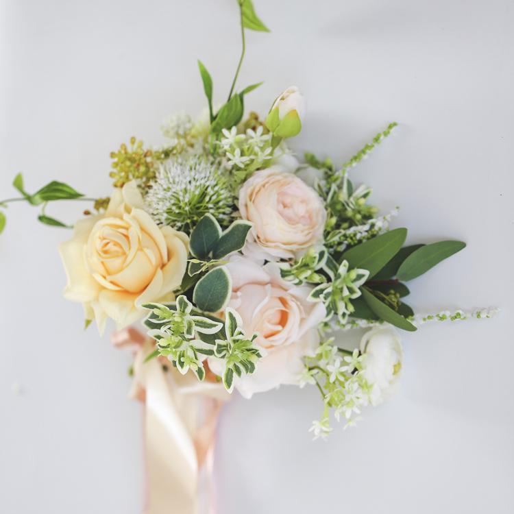 Wedding Bouquet Champagne Rose White Daisy with Greenery Leaves RusticReach 