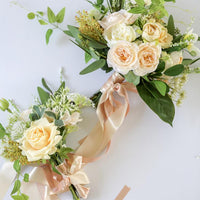 Wedding Bouquet Champagne Rose White Daisy with Greenery Leaves RusticReach 