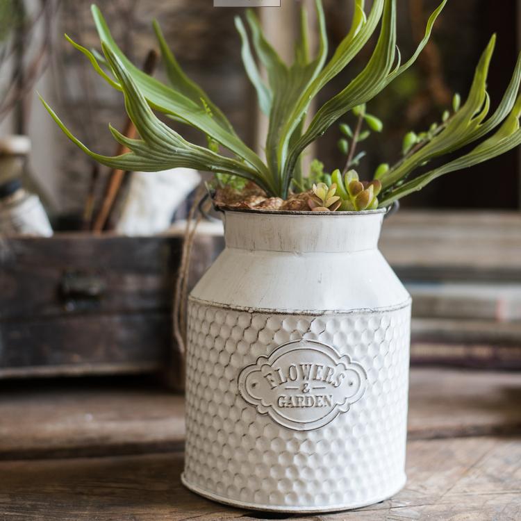 White Small Iron Flower Garden Barrel - RusticReach