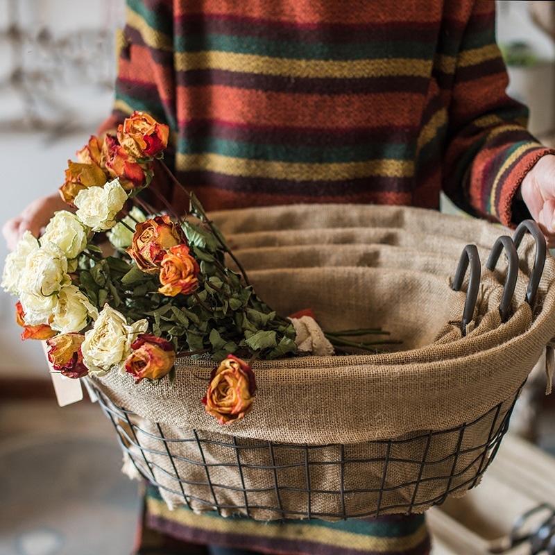 Wire Basket With Linen Liner Oval - RusticReach