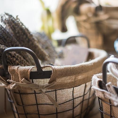 Wire Basket With Linen Liner Oval - RusticReach