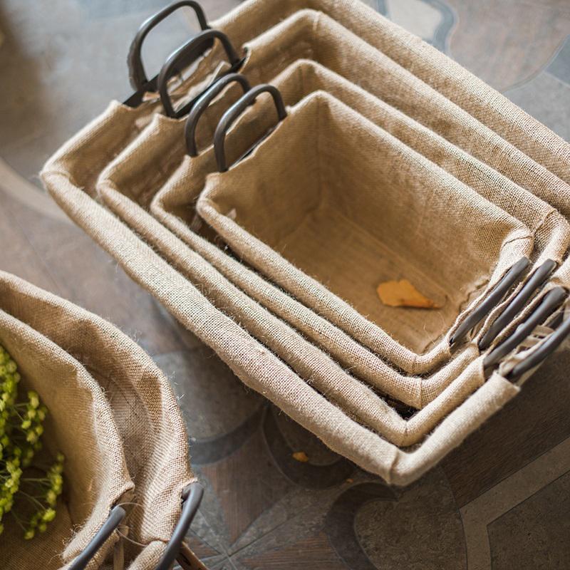 Wire Basket With Linen Liner Rectangular - RusticReach