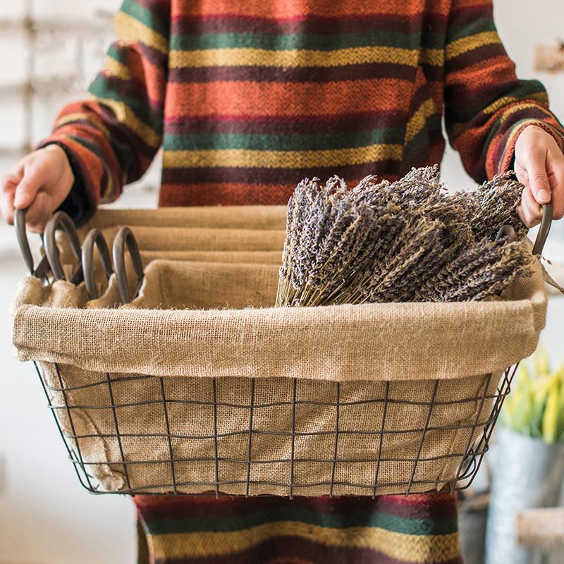 Wire Basket With Linen Liner Rectangular - RusticReach