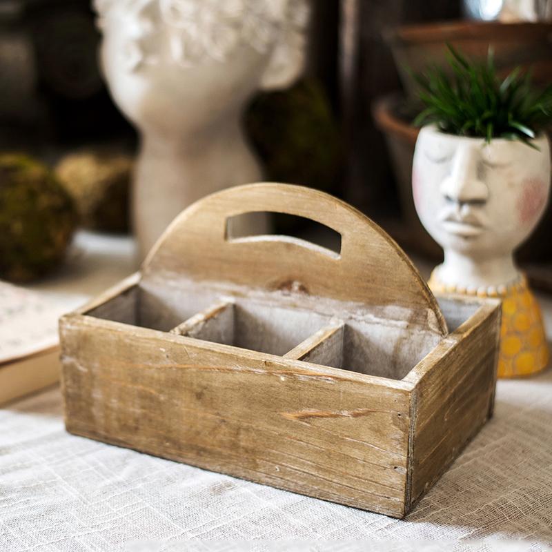 Wooden box basket with Carry Handle - RusticReach
